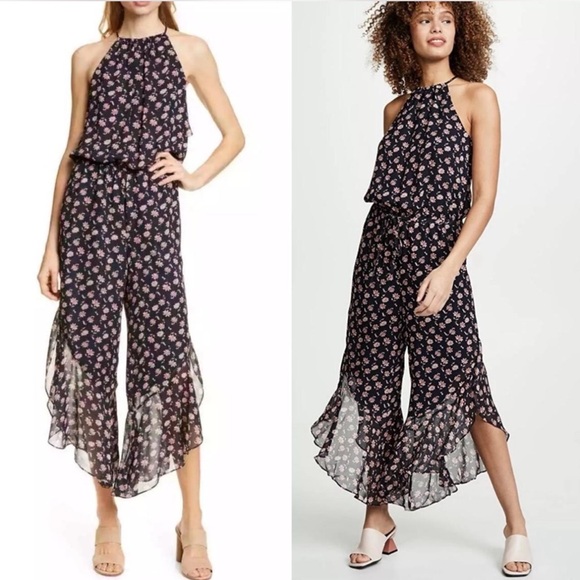 Joie Pants - Joie Black and Pink Floral Jumpsuit L